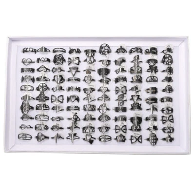 100pcs/Lots Stainless Tainless Laser Cut Pattern Jewelry Rings For Women Gift - Image 1 of 4