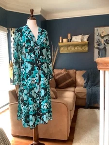 Michael Kors Chiffonkleid türkis Blumen Gr. S!!! Neu ohne Etikett - Bild 1 von 8