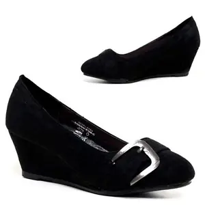 Girls School Shoes New Kids Formal Party Evening Black Fancy Wedge Shoes Size - Picture 1 of 5