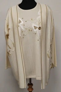 Vintage Stephen Women's Cream & Gold Beaded Jumper & Cardigan Twin Set - Picture 1 of 21