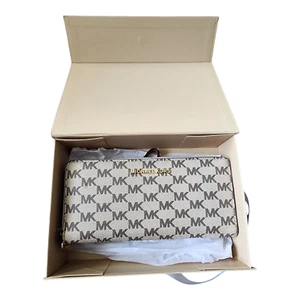 Michael Kors Jet Set Travel Continental Zip Around Wallet Tan and Brown NWT NEW - Picture 1 of 10