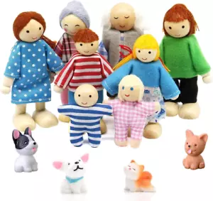 12 Stück Puppenhaus Figuren Familie Holzpuppen Mit Katze Hund Puppenhaus Zubehör - Bild 1 von 12