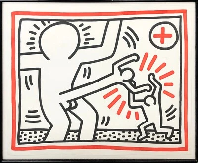KEITH HARING "UNA PLACA (DE TRES LITOGRAFÍAS SUITE)" 1985 | IMPRESIÓN FIRMADA RARA Foto 1 de 2