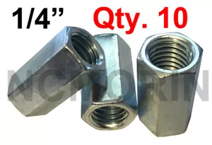 Qty 10 Hex Rod Coupling Nuts 1/4-20 x 7/8 Threaded Rod Connectors Zinc Coupler - Picture 1 of 1