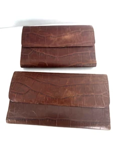 Juego de 2 Carteras Monsac Cartera Francesa Croco Marrón Chequera Cubierta Cuero DE COLECCIÓN - Imagen 1 de 14