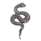 Heated Ruby Emerald Marcasite Gemstone 925 Sterling Silver Cobra Jewelry Brooch