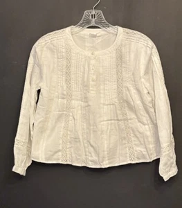 White Gap Button Up Long Sleeve Lace Boho Girls Top Sz Medium C9 - Picture 1 of 5