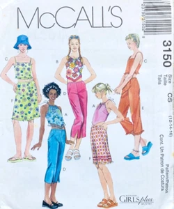 MCCALLS 3150 SIZES 12 14 16 GIRLS/GIRLS PLUS TOPS CROPPED PANTS SKIRT UC/FF - Picture 1 of 3
