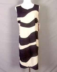 NWT Dana Buchman Black Tan Striped Rayon / Linen Blend Dress Shift no belt 10 - Picture 1 of 5