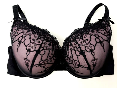 Бюстгальтер женский Cacique розовый черный кружевной оверлей плюс 44DD Lane Bryant на косточках - Изображение 1 из 4