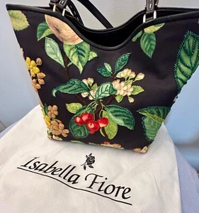 ISABELLA FIORE- NWT Canvas + Leather handbag, detailed Fruit & Floral Beading.  - Picture 1 of 15