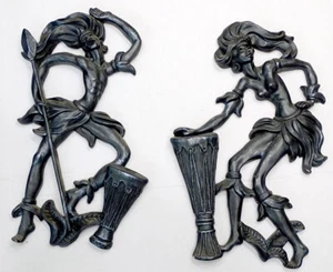 1950s 1960s Vintage AFRICAN DANCERS Chalkware MID CENTURY MODERN Wall Plaque Set - Picture 1 of 5