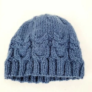 Toddler Hand Knitted Blue Beanie Hat Fits Age 2-3 - Picture 1 of 3
