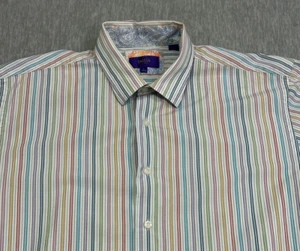 Tallia Flip Cuff Shirt Mens Large 16 1/2 White Mulitcolor Stripes Casual Party - Picture 1 of 16
