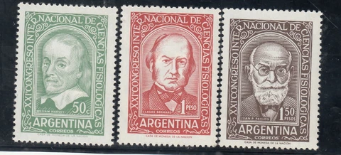 Argentina 1959. Medical Scientists W. Harvey C. Bernard, Ivan Pavlov. Sc# 682-84 Cover