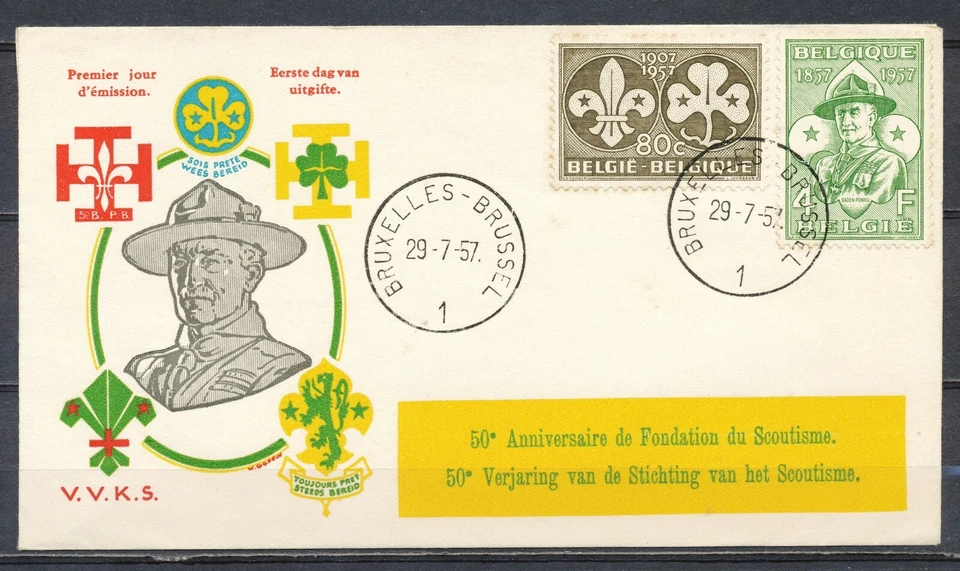 SCOUTING - 50 YEARS  SCOUTING - FDC BELGIE BRUXELLES 29.7.57 BADEL POWELL  PW352 - Image 1 of 1