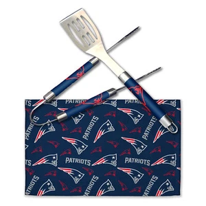 Northwest NFL New England Patriots Scatter Print 3 Piece BBQ Grill Set - Picture 1 of 2