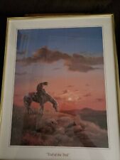 m caroselli native american indian warrior on horse  end of trail 16.5" x 21 Vtg