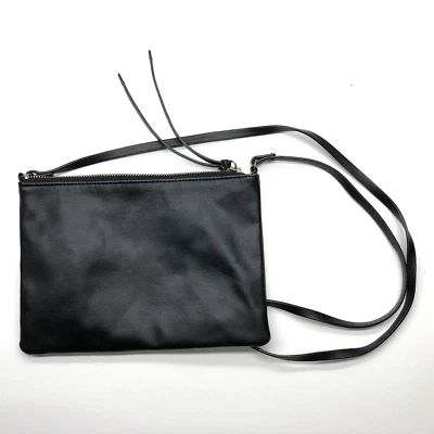 H&M Bolso de Hombro Cartera Bandolera Negro Mujer Imitación Cuero Correa Fina 9" x 6.5" Foto 1 de 4