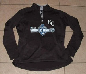 Women Sz Large Black KANSAS CITY ROYALS Thumbholes & Pockets Sweatshirt MAJESTIC - Picture 1 of 5