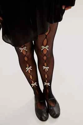 MALLAS FREE PEEKABOO NEVERMORE O/S MEDIAS LAZO NEGRO PERLAS NUEVAS CON ETIQUETAS $68 Foto 1 de 4