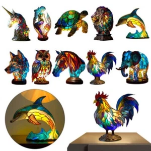 Stained Resin Animal Night Light Resin Stained Glass Bedside Light Home Ornament - Picture 1 of 23