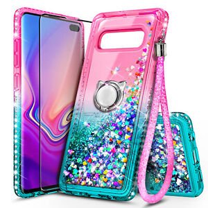 For Samsung Galaxy S10 S10 Plus S10e Case Liquid Glitter Cover +Screen Protector