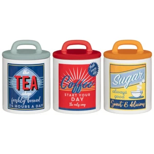New Set of 3 Retro Canister Set-Tea/Coffee/Sugar Storage Jars Kitchen Essentials - Picture 1 of 4