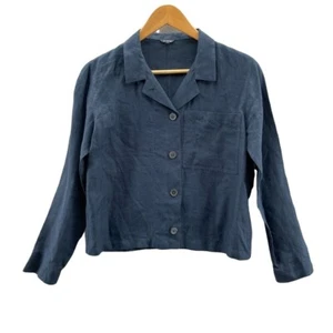 VIVID Cropped Shirt Jacket Womens XS Blue Linen Button Front Pockets Lightweight - Picture 1 of 6