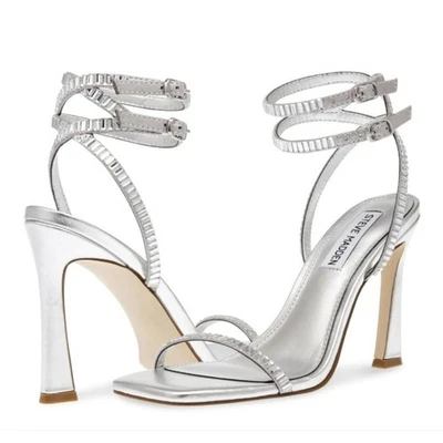 Steve Madden Therry Women’s Rhinestone Ankle Strap Heels Silver NIB - 7.5 - Image 1 of 4