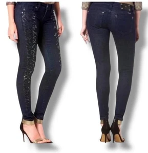 Miss Me Skinny Pailletten Glitzer Jeans Gr. 25 Dark Wash Low Rise verziert - Bild 1 von 8