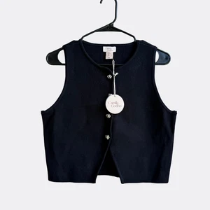 Camila Coelho Cropped Knit Vest Black Large L NWT Sleeveless Tank Style $120 - Picture 1 of 4