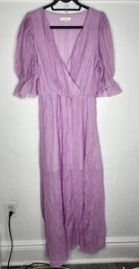 Vestido H&M Para Mujer Grande Lavanda Arrugado Manga Abullonada Envolvente Cuello en V Maxi Boho Forrado - Imagen 1 de 7