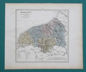 FRANCIA Dipartimento Senna-Capitale Marittima Rouen - 1873 SUPERBA Mappa 14x17" 36x43 cm - Foto 1 di 4