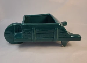 Vintage McCoy USA 822 Blue Green Ceramic Wheelbarrow Shaped Planter - Picture 1 of 6