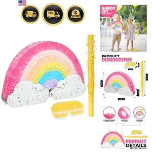 Pacchetto Pinata Arcobaleno con Mazza Benda per Bambini Decorazione Feste Compleanno - Foto 1 di 9