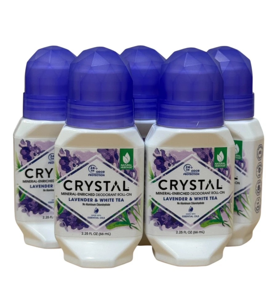 Desodorante mineral cristal roll-on lavanda &amp; chá branco - pacote com 5 unissex - Imagem 1 de 4