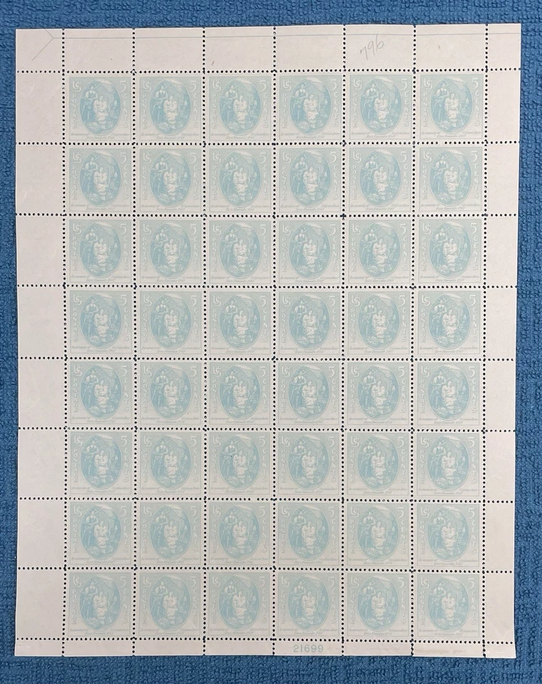 Scott #796, 5c Virginia Dare issue of 1937, mint sheet/48, LL plate #21699, MNH - Image 1 of 1