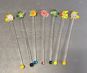 Hand Blown Glass Swizzle Stir Sticks Cocktail Stirrers Tropical Fish Set of 7 - Picture 1 of 6