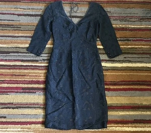 Vera Wang Formal Dress Women’s Size 6 Navy Blue Lace Sheath Cocktail Party - Picture 1 of 14