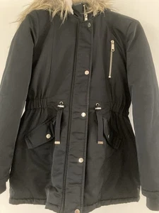 F&F Black Fleece Lined Hooded Coat / Age 11-12 - Picture 1 of 6
