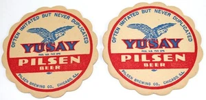 Set of 2 Vintage 1953 Yusay Pilsen Beer Coasters ~ Chicago, IL ~ 4" Diameter ~#2 - Picture 1 of 3