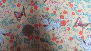 Vintage MICE In SHOES BUTTERFLIES On YELLOW 1970's COTTON Fabric - over 2 yd - Picture 1 of 2