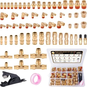 64-tlg Messing DOT Luftleitungsverschraubungen Set Push Lock & Quick Connect Fittings NPT Th - Bild 1 von 9