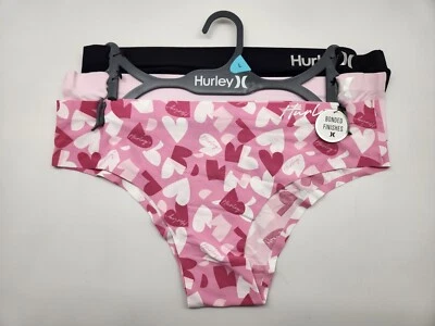 HURLEY 3Pack Bragas Grandes para Mujer con Acabados Pegados Negro Rosa Multi Corazón Logo Prt Foto 1 de 4