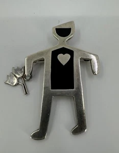 Brosche 925 signiert Anne Harvey Mann mit Blumen - Bild 1 von 5