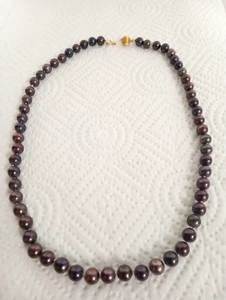VINTAGE BLACK PEARL NECKLACE APPROX. 17-1/2" LONG 14 KT. GOLD CLASP EUC - Picture 1 of 9