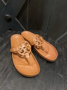 Tory Burch Miller Cloud Leather Sandals in Aged Camello - Women’s Size 9 - NIB - Picture 1 of 7