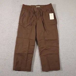 Christopher Banks Capri Pants Women's 4 Brown Pockets Linen Drawstring Crop - Picture 1 of 17