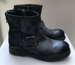 REPLAY Biker Boots Damen Stiefelette Stiefel Leder Schwarz Silber Gr 37 WIE NEU - Bild 1 von 4